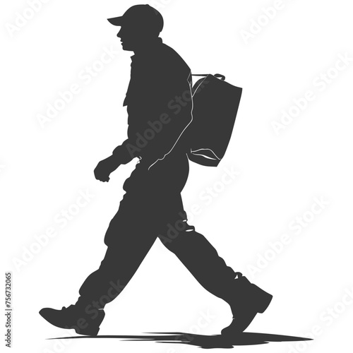 Silhouette mailman in action black color only full body
