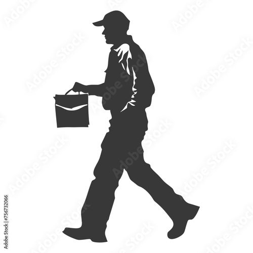 Silhouette mailman in action black color only full body