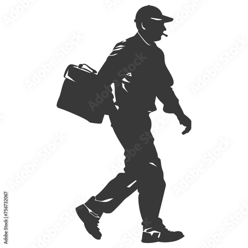 Silhouette mailman in action black color only full body