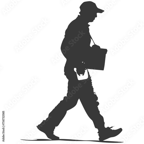 Silhouette mailman in action black color only full body