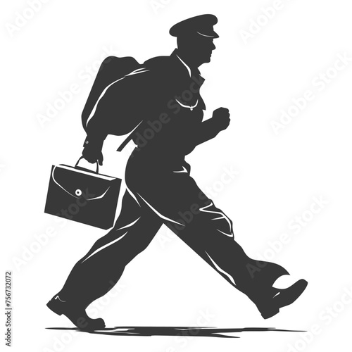 Silhouette mailman in action black color only full body