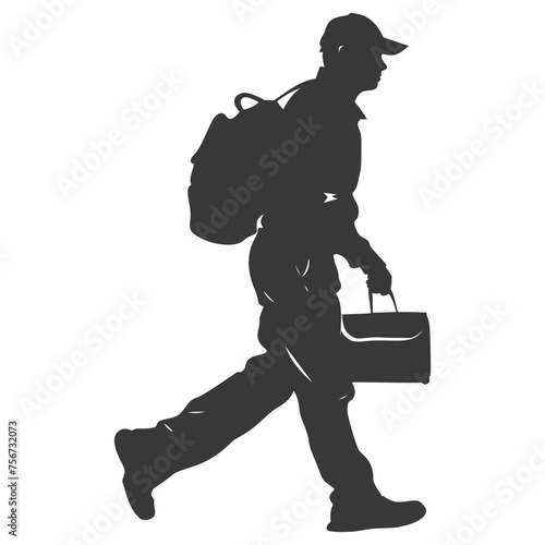 Silhouette mailman in action black color only full body