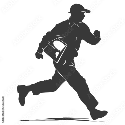 Silhouette mailman in action black color only full body