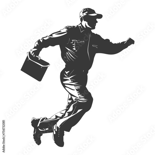 Silhouette mailman in action black color only full body