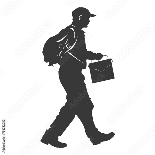 Silhouette mailman in action black color only full body