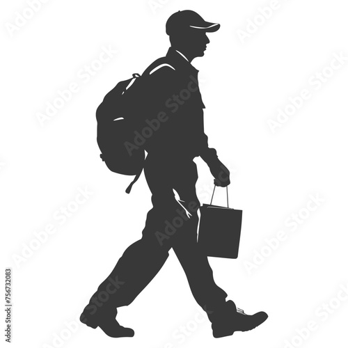 Silhouette mailman in action black color only full body