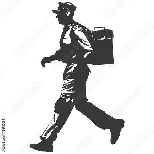 Silhouette mailman in action black color only full body