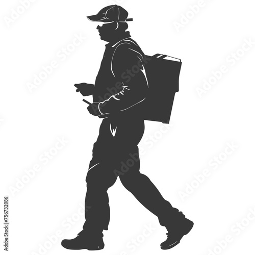 Silhouette mailman in action black color only full body