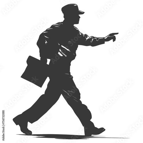 Silhouette mailman in action black color only full body