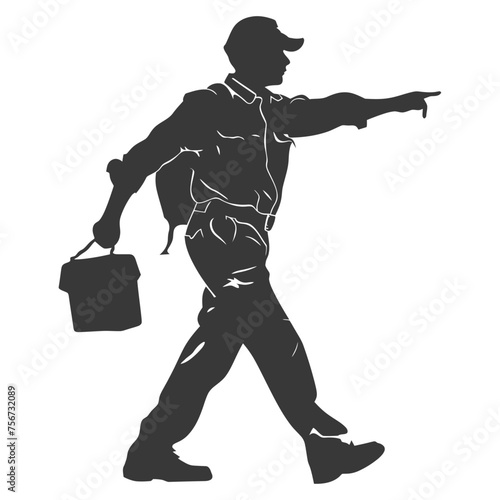 Silhouette mailman in action black color only full body