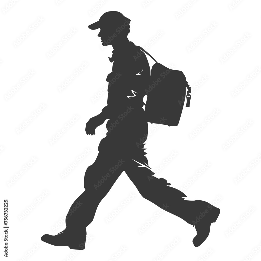 Fototapeta premium Silhouette mailman in action black color only full body