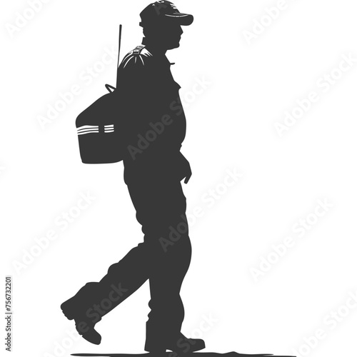 Silhouette mailman in action black color only full body
