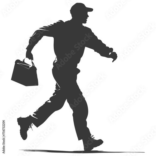 Silhouette mailman in action black color only full body