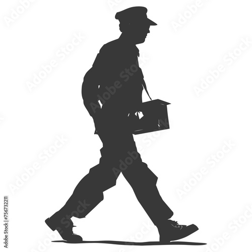 Silhouette mailman in action black color only full body