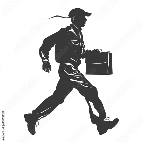Silhouette mailman in action black color only full body