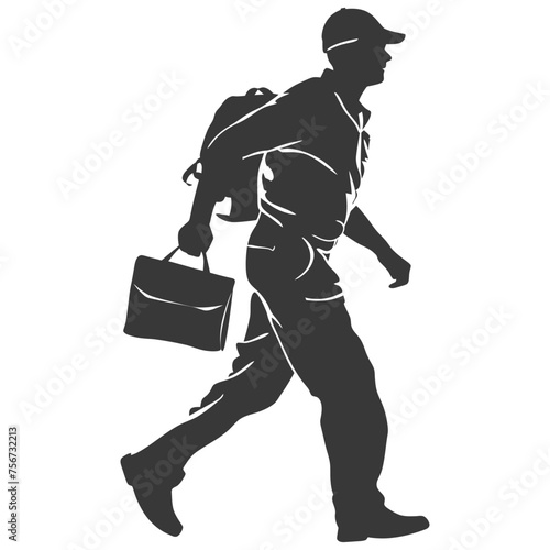 Silhouette mailman in action black color only full body