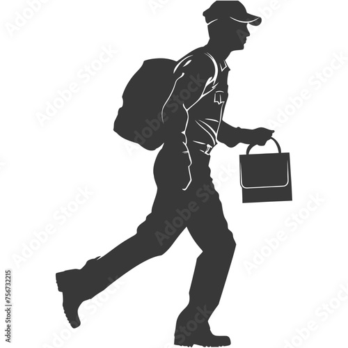 Silhouette mailman in action black color only full body