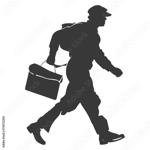 Silhouette mailman in action black color only full body