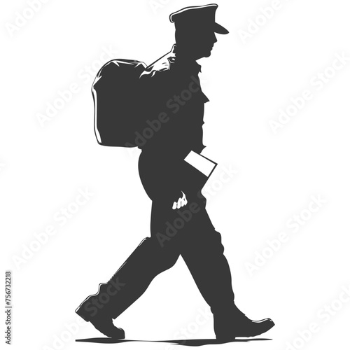 Silhouette mailman in action black color only full body