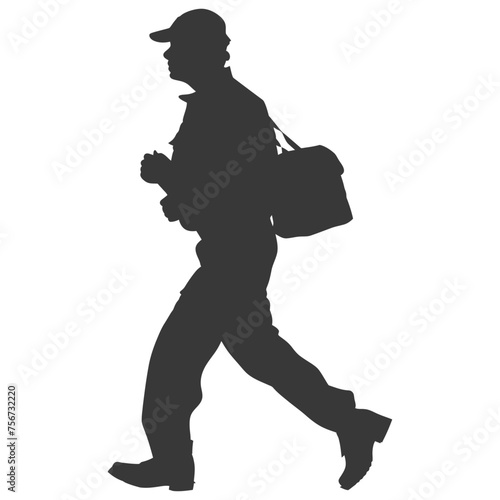 Silhouette mailman in action black color only full body