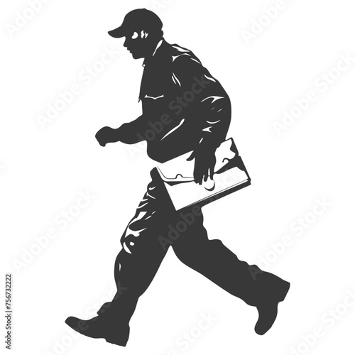 Silhouette mailman in action black color only full body