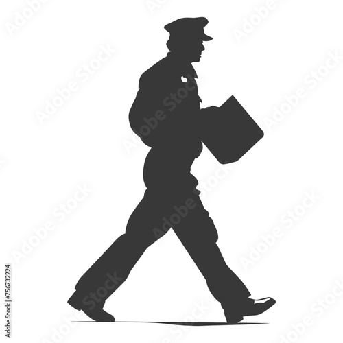 Silhouette mailman in action black color only full body