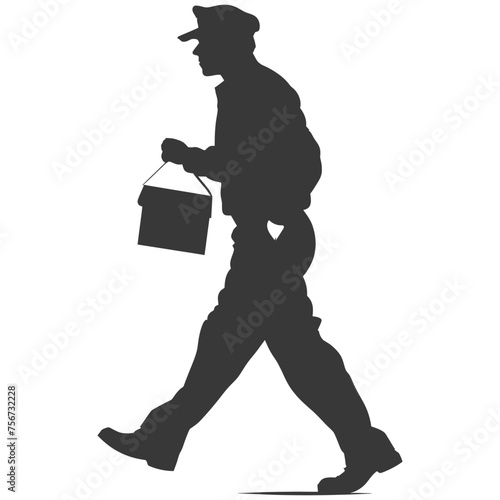 Silhouette mailman in action black color only full body