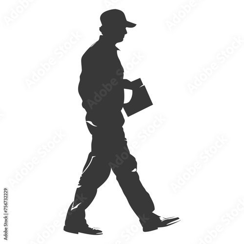 Silhouette mailman in action black color only full body