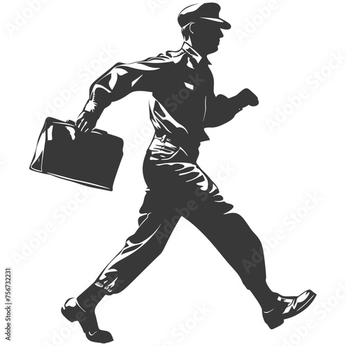 Silhouette mailman in action black color only full body