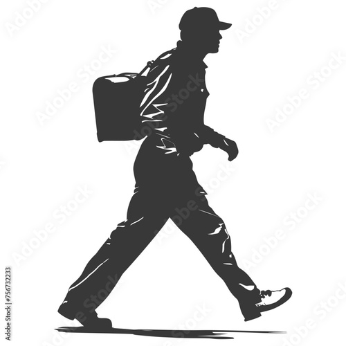 Silhouette mailman in action black color only full body