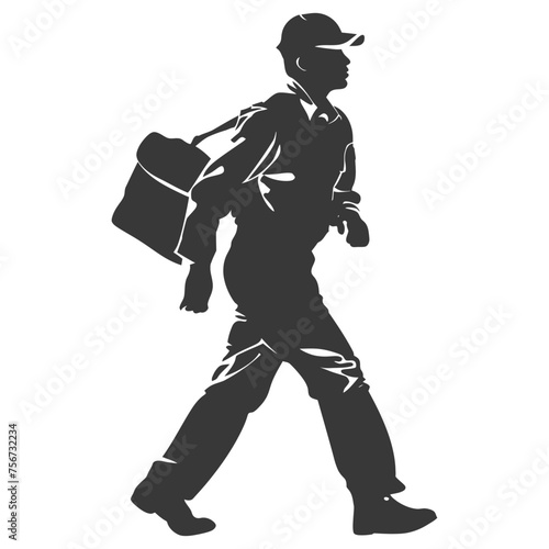 Silhouette mailman in action black color only full body