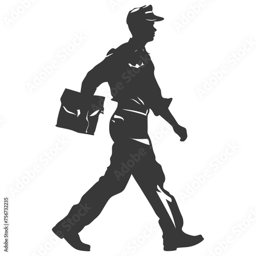 Silhouette mailman in action black color only full body