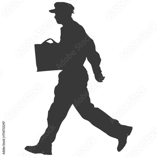 Silhouette mailman in action black color only full body