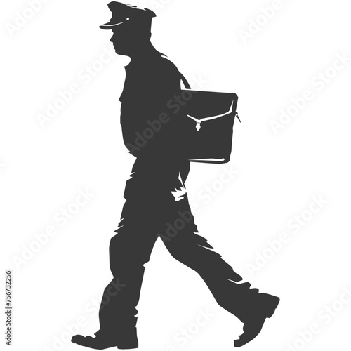 Silhouette mailman in action black color only full body