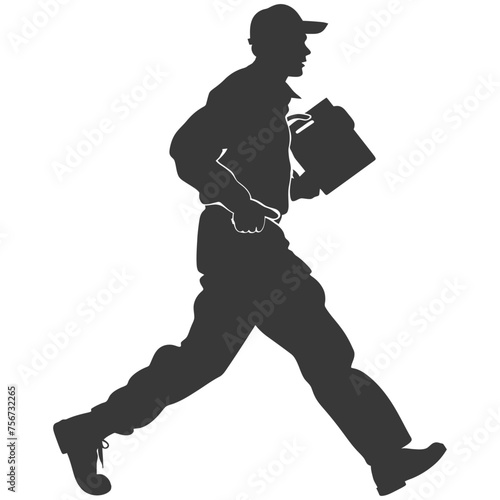 Silhouette mailman in action black color only full body