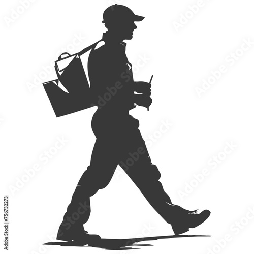 Silhouette mailman in action black color only full body