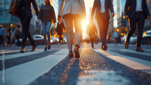 Busy City Life: Professionals Walking on Street at Rush Hour
