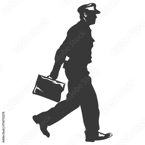 Silhouette mailman in action black color only full body