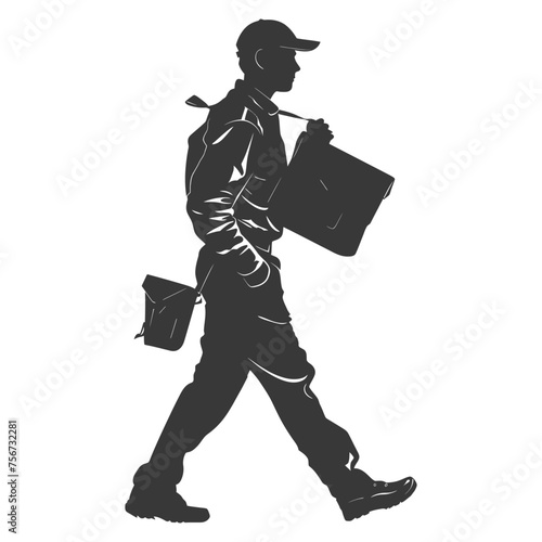 Silhouette mailman in action black color only full body