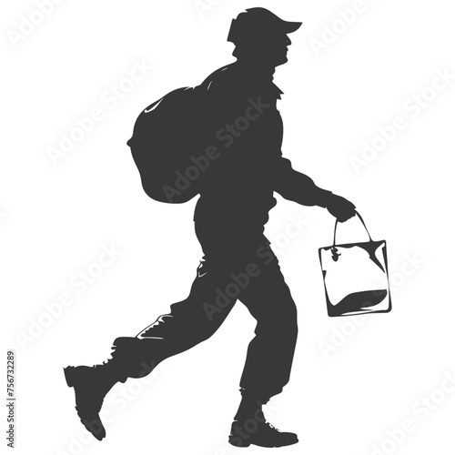 Silhouette mailman in action black color only full body