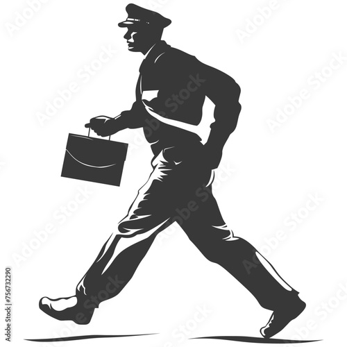 Silhouette mailman in action black color only full body