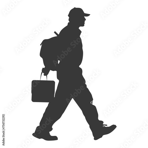 Silhouette mailman in action black color only full body