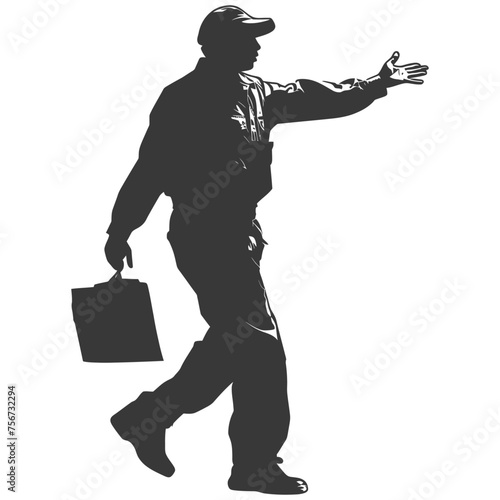 Silhouette mailman in action black color only full body