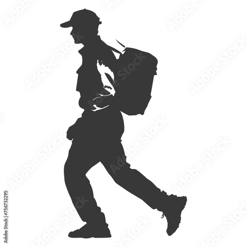 Silhouette mailman in action black color only full body