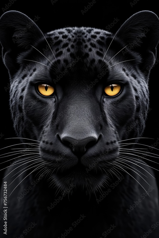 Portrait of a Black Leopard on black background