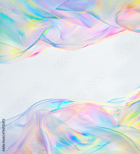 Abstract rainbow prism colored waves background. Free copy space in middle. Generative AI
