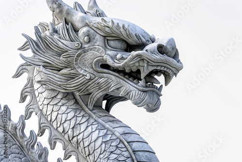 A guardian dragon  statuesque and vigilant  stands at the entrance of an ancient temple. Its stone-carved form exudes both strength and wisdom.