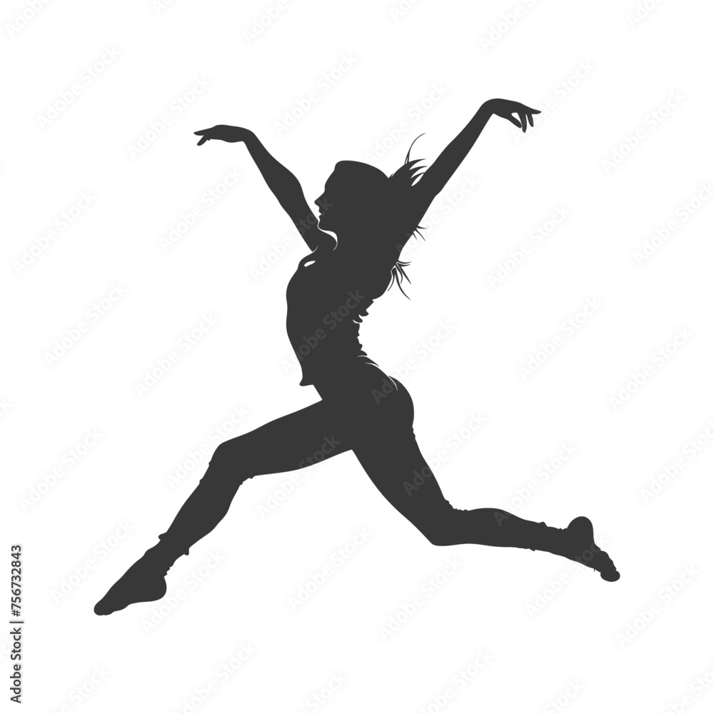 Silhouette person dancing in action black color only