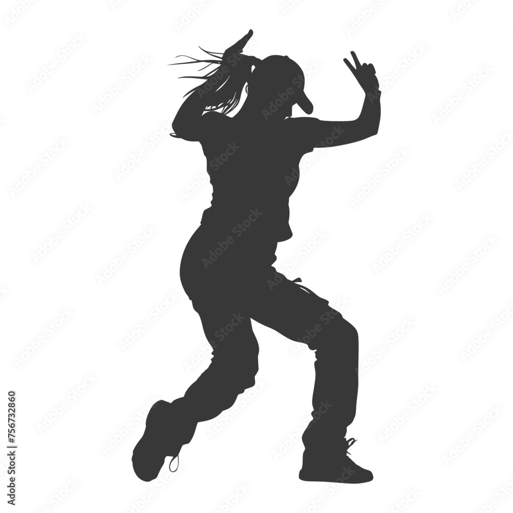 Silhouette person dancing in action black color only Silhouette person dancing in action black color only