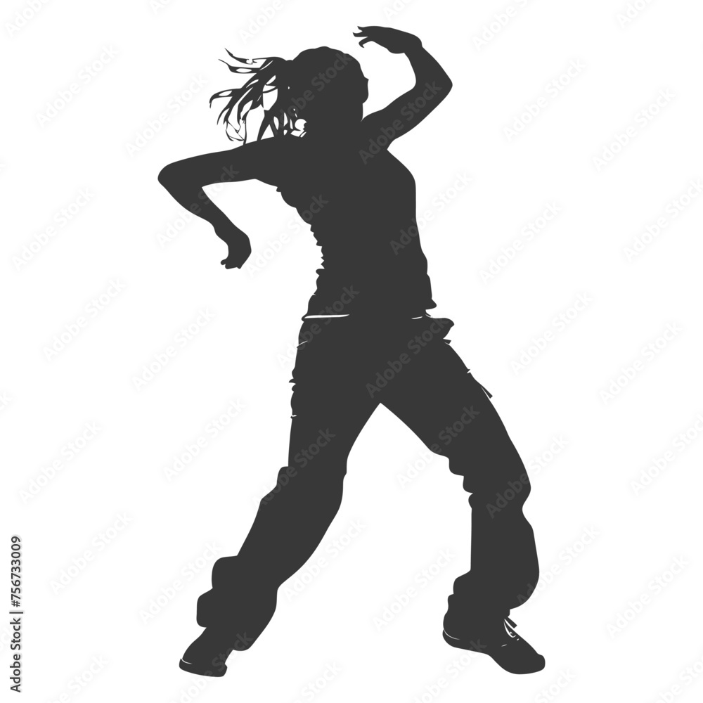 Silhouette person dancing in action black color only